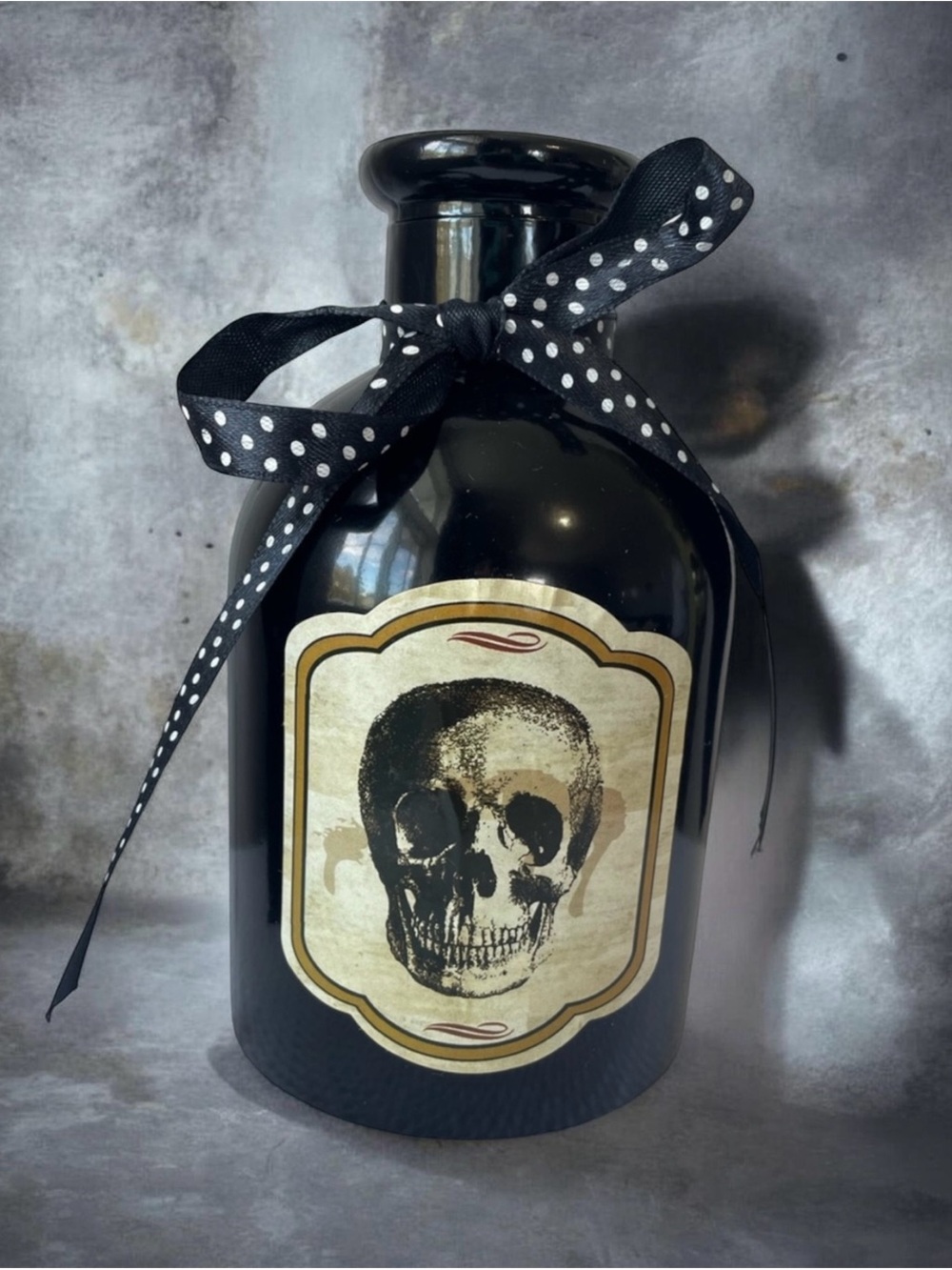 Halloween Skull Potion Bottle Black Apothecary Vase Gothic Spooky Witchy Decor